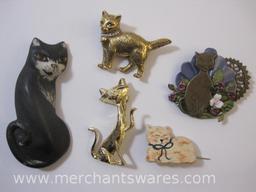 Cat Themed Pins including Black Ceramic Cat handmade by Carol Halmy, 3oz