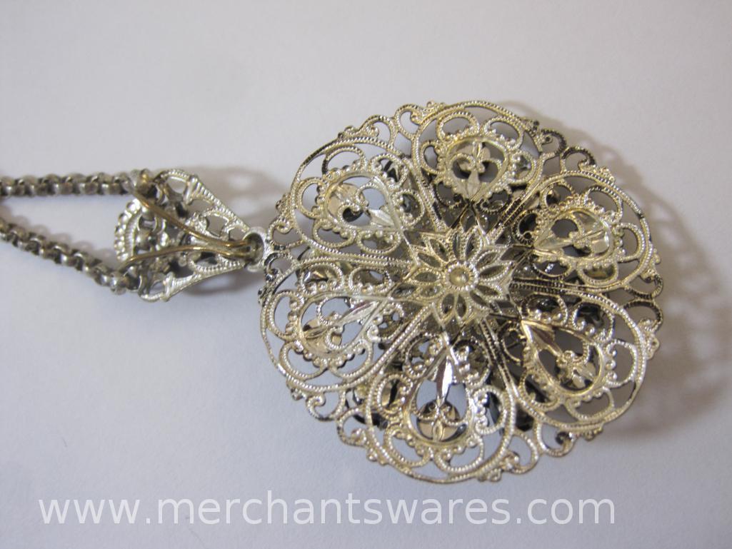 Vintage Filigree Necklace and Clip On Earring Set