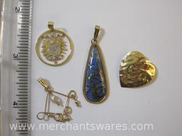 Gold Filled Wrapped Wire Pendant with Three Gold Tone Pendants