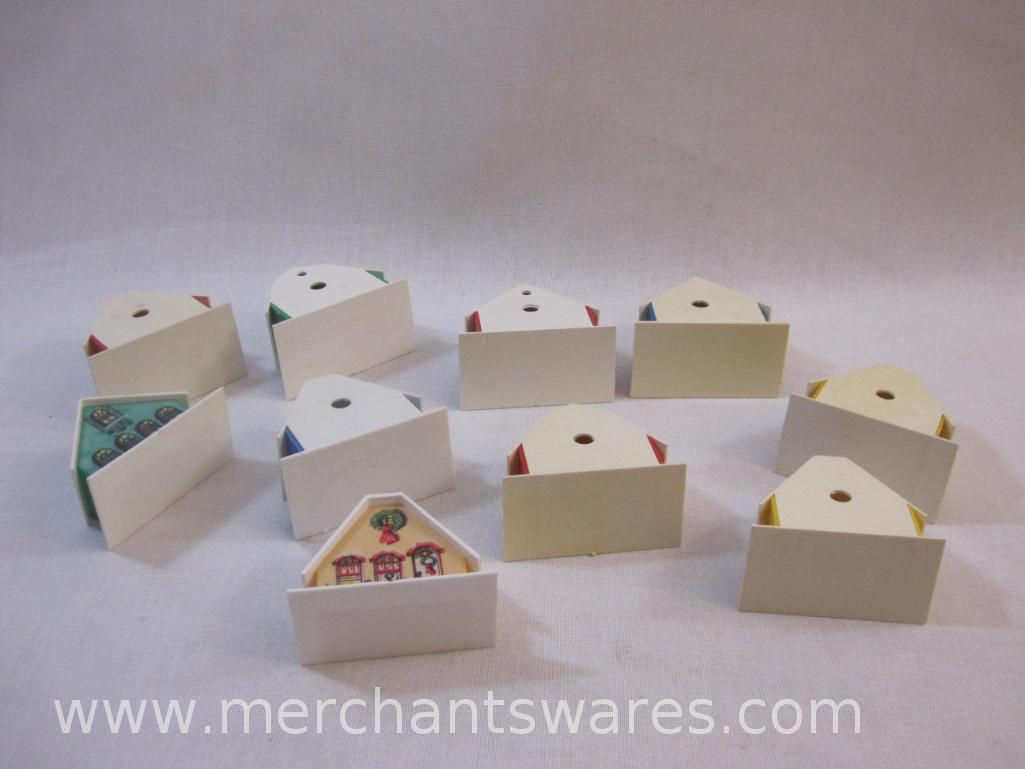 Ten Vintage Plastic Christmas Houses for String of Lights, 1 lb