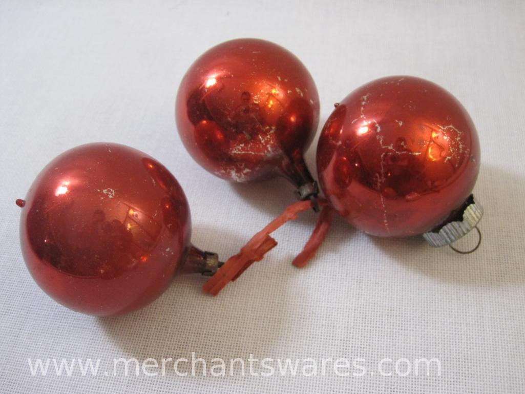 Vintage Glass Christmas Ornaments, Molded Shells, Shiny Brite Ball and Others, 4 oz