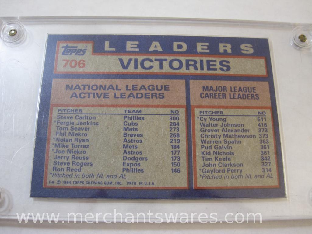 Four Vintage Baseball Cards in Plastic Displays including 1977 Strikeout Leaders Phil Niekro and