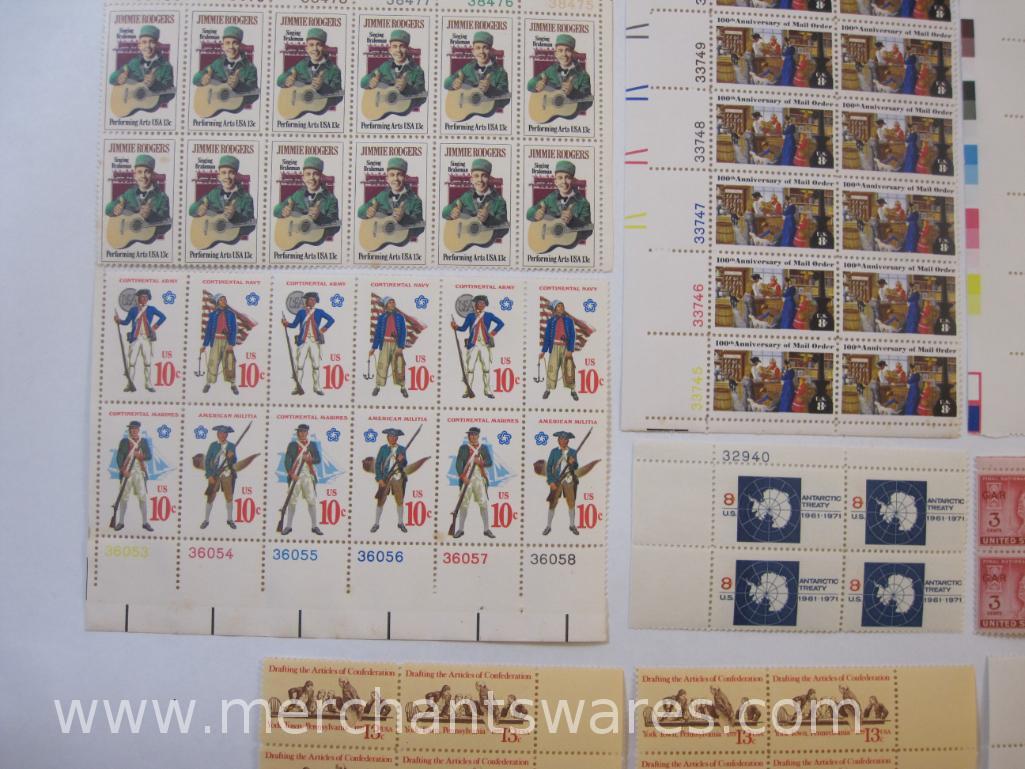 Ten Blocks of US Postage Stamps including 13c Chemistry (1685), 13c Jimmie Rodgers (1755), 8c 100th