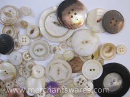 Vintage Assortment of Buttons including Mother of Pearl, Abalone, and Shell, 9 oz