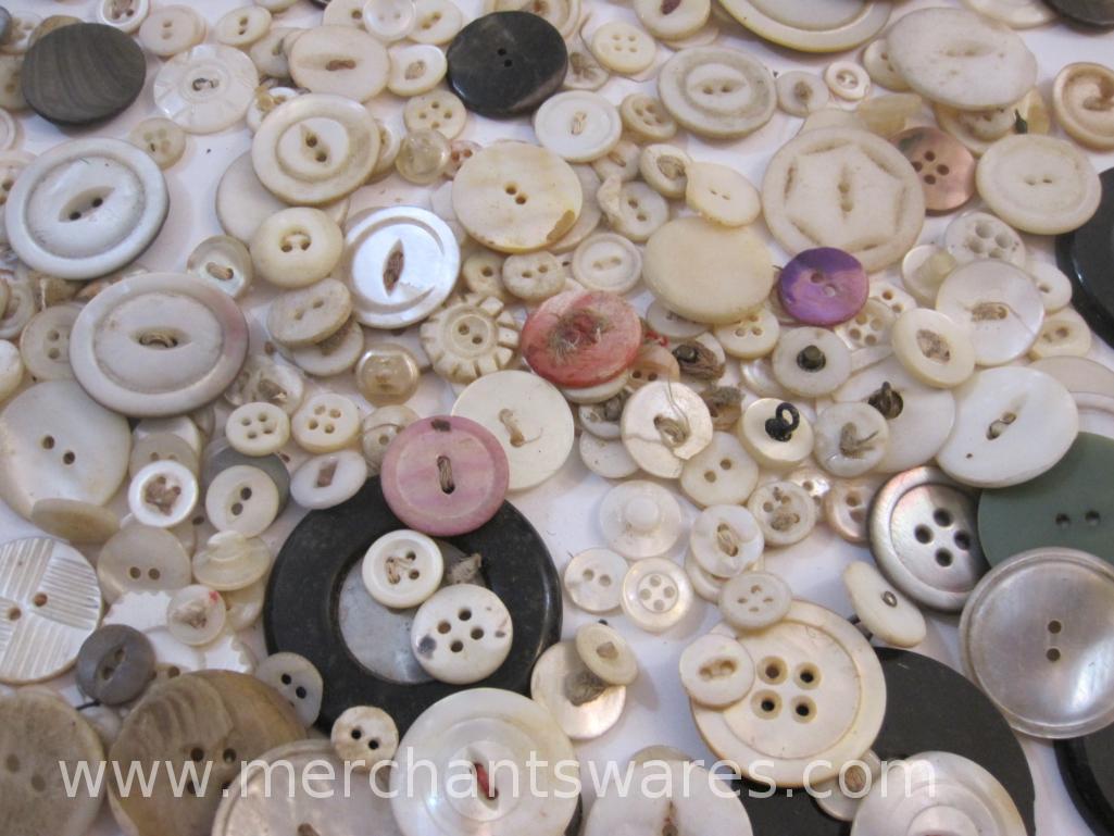 Vintage Assortment of Buttons including Mother of Pearl, Abalone, and Shell, 9 oz