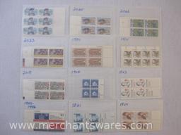 Twelve Blocks of US Postage Stamps including 15c Helen Keller Anne Sullivan (1824), 20c Alaska