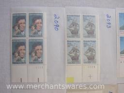 Twelve Blocks of US Postage Stamps including 10c VFW 75th Anniversary (1525), 25c Dinosaurs