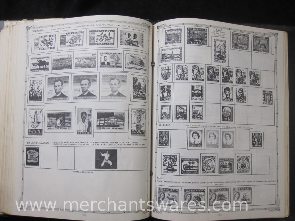 The Coronet World Stamp Album includes Assorted Foreign Stamps, some canceled, see pictures for a