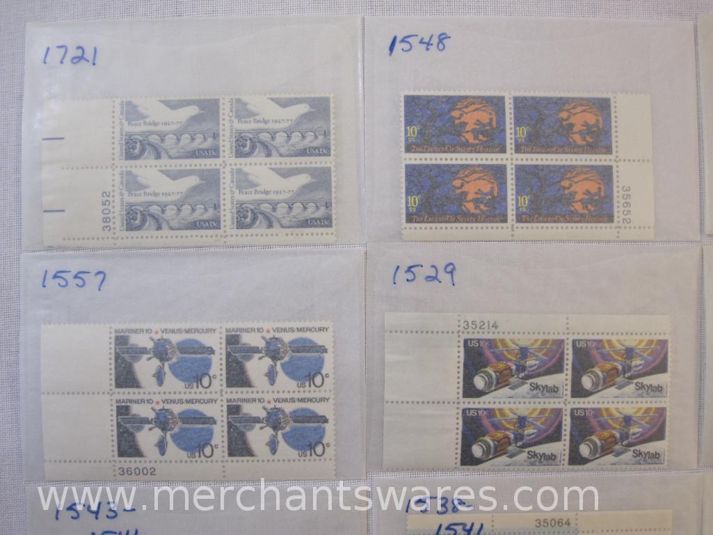 Twelve Blocks of US Postage Stamps including 13c Interphil '76 (1632), 8c American Revolution