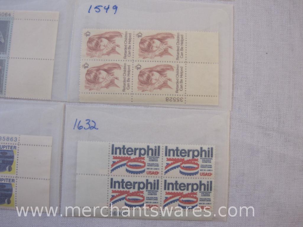 Twelve Blocks of US Postage Stamps including 13c Interphil '76 (1632), 8c American Revolution