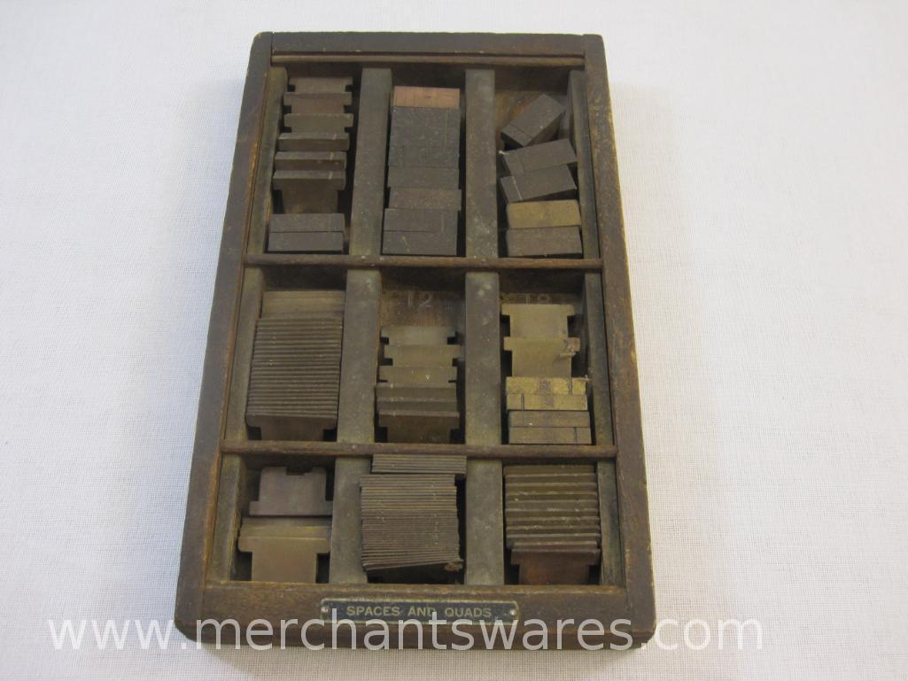 Vintage Printing Block Set of Spaces and Quads in Original Wooden Tray, 4 lbs 8 oz