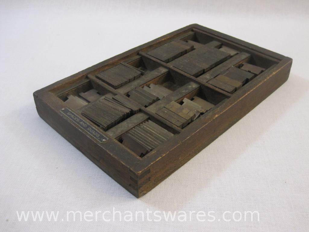 Vintage Printing Block Set of Spaces and Quads in Original Wooden Tray, 4 lbs 8 oz