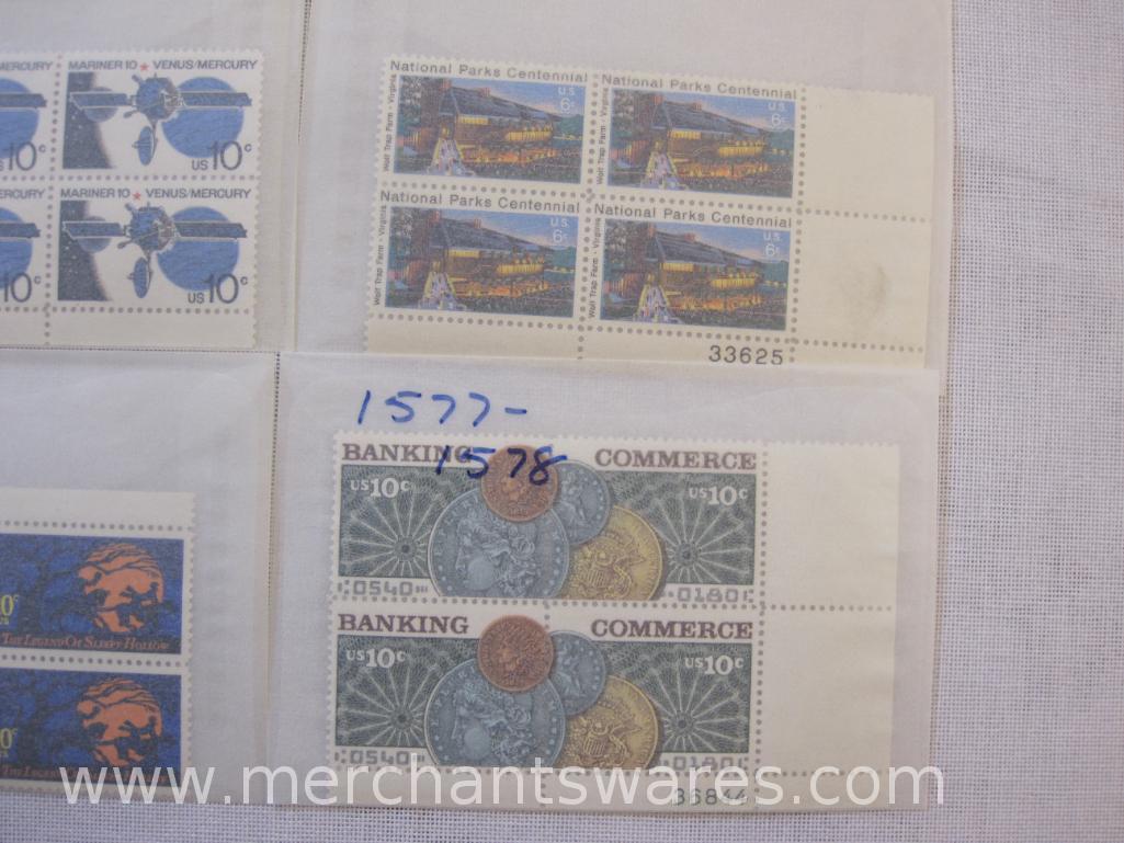 Twelve Blocks of US Postage Stamps including 10c The Legend of Sleepy Hollow (1548), 1978 Orange