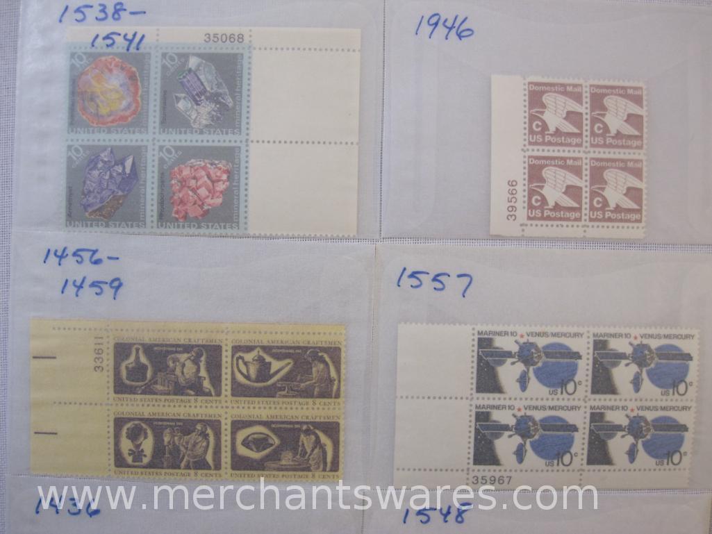 Twelve Blocks of US Postage Stamps including Block of 8 10c Zip Code (1511), 1978 Orange Eagle