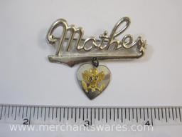 Sterling Silver WWII Mother of Soldier Pin/Brooch, 3.1 g total weight