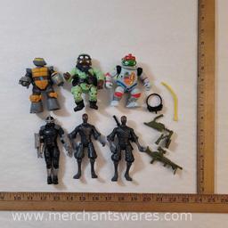 Six Teenage Mutant Ninja Turtles Action Figures including 2012 Metalhead, 1990 Space Cadet Raphael,
