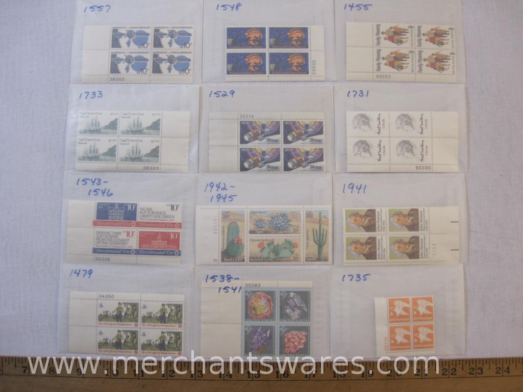 Twelve Blocks of US Postage Stamps including 20c Cacti (1942-1945), 10c The Legend of Sleepy Hollow