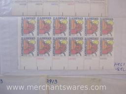 Assorted US Postage Stamps including Panes of Twelve 10c Bicentennial Era Bunker Hill (1564) and 13c