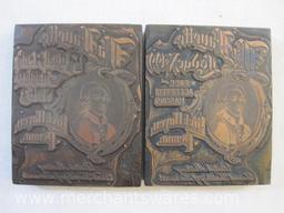 Two Antique Masonic Printing Plate Blocks from Lock Haven Penna, 1 lb 8 oz