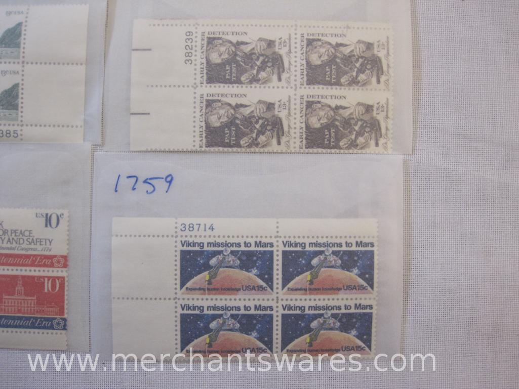 Twelve Blocks of US Postage Stamps including 10c Minerals (1538-1541), 10c The Legend of Sleepy