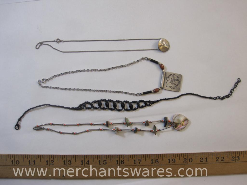 Four Costume Necklaces including Abalone Heart and more