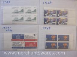 Twelve Blocks of US Postage Stamps including 10c Bicentennial Era (1543-1546), 10c Skylab (1529), 6c