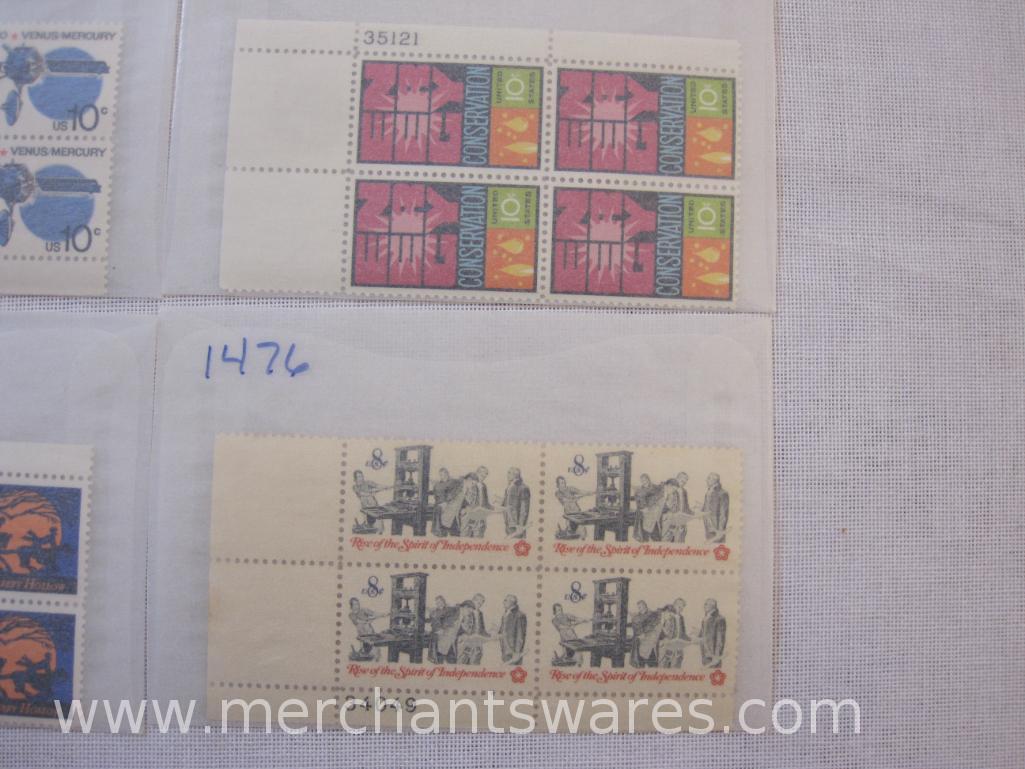 Twelve Blocks of Four US Postage Stamps including 8c Rise of the Spirit of Independence (1476), 10c
