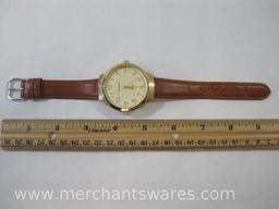 Decade Gold Tone Quartz Wrist Watch 32357 with Alfa 18 Leather Band, 2 oz