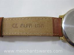 Decade Gold Tone Quartz Wrist Watch 32357 with Alfa 18 Leather Band, 2 oz