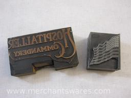 Two Vintage Printing Plate Blocks including Hospitaller Commandery and US Flag, 12 oz