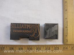 Two Vintage Printing Plate Blocks including Hospitaller Commandery and US Flag, 12 oz