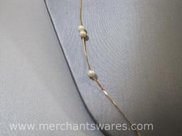 14 KT Gold Necklace with Pearl Accents, approx 24 Inches Long