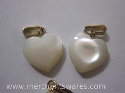 Three Mother of Pearl Pendants and Gold Tone Bracelet
