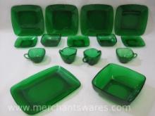 Green Glass Dinnerware, Cups, Bowls, Plates, See Photos