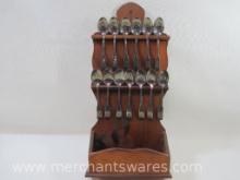 Vintage International Bicentennial Seal Of The State Spoon Collection with Wood Display Rack