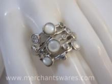 Sterling Silver Ring with Faux Pearl Accents, 6.6 g