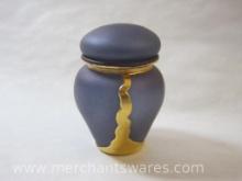 Small Purple Glass Vase with Lid and Gold Tone Overlay in Gift Box, 3oz