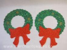 Two Vintage Melted Plastic Popcorn Wreath Christmas Decorations, 15 oz