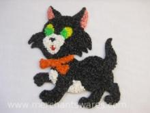 Vintage Melted Plastic Popcorn Black Cat Halloween Decoration, 9 oz
