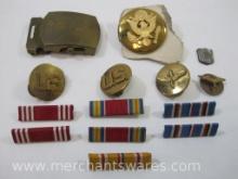 World War II Era Ribbon Bar Pins, Good Conduct, Victory and others with Brass Uniform Accessories, 5