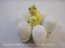 Ceramic Six Egg Baby Chicken Chick Tray, Six included Eggs are Glass, 11oz