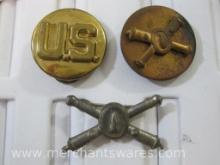 WW I Coastal Artillery Corps Officer Collar Insignia with WW II Coastal Artillery and US Tabs, 2 oz