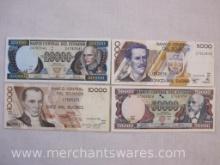 Four Paper Currency Notes from Ecuador including 1995 10000 Sucres, 1999 5000 Sucres, 1999 20000