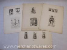Collection of 1800s Plate Printings including St. Lorentz, Architecture and more, 7 oz