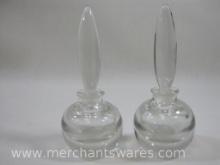 Pair of Round Clear Glass Perfume Bottles with Stoppers