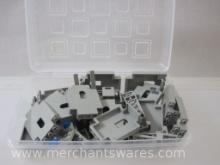 Plastic Organizer of Assorted Grey Lego Pieces including Castle Windows and more, 8 oz