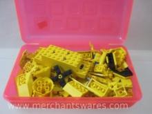 Plastic Organizer of Vintage Lego Pieces including Electric Train Motor 4.5 v, 404-1, 744-1, and