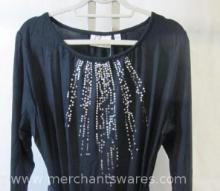 Linea by Louis Dell'Olio Black Tunic with Sequin Detail and Belt, Size Large, 13 oz