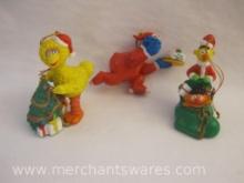 Three 1998 Sesame Street Christmas Ornaments, 7 oz