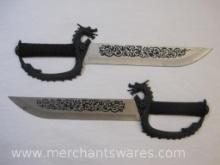 Two Dragon Handled Fighting Knives, 440 Stainless Blades, 1 lb 11 oz